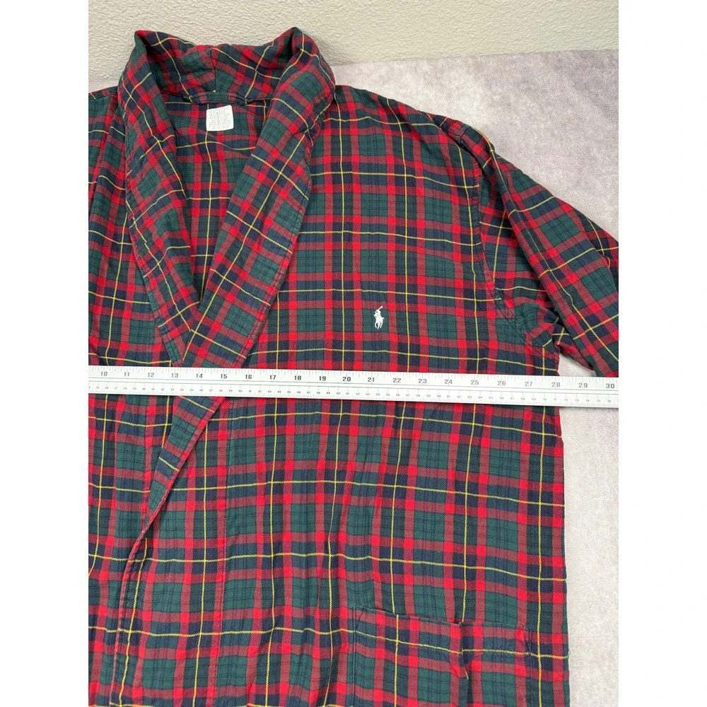 VTG Polo Ralph Lauren Mens L/XL Plaid Robe Red Green Cotton Shawl Collar Lounge